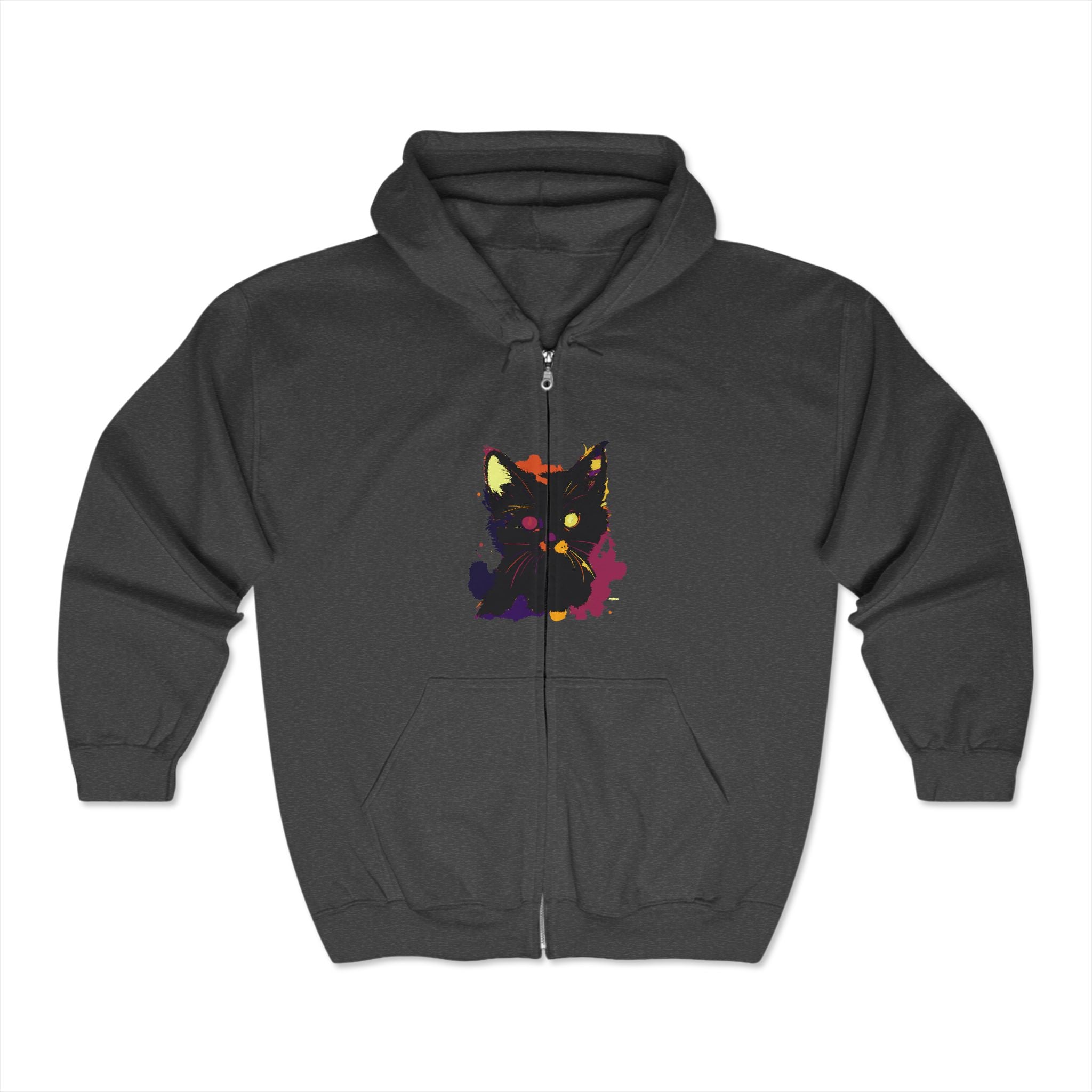 Black cat watercolor hoodie with vibrant and mystical design