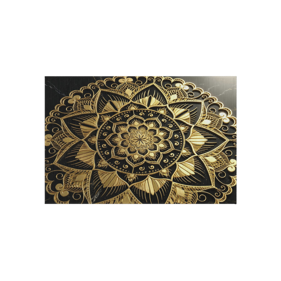 Gold Mandala Outdoor-Teppich — Boho Terrassenmatte für Veranda, Deck & Garten