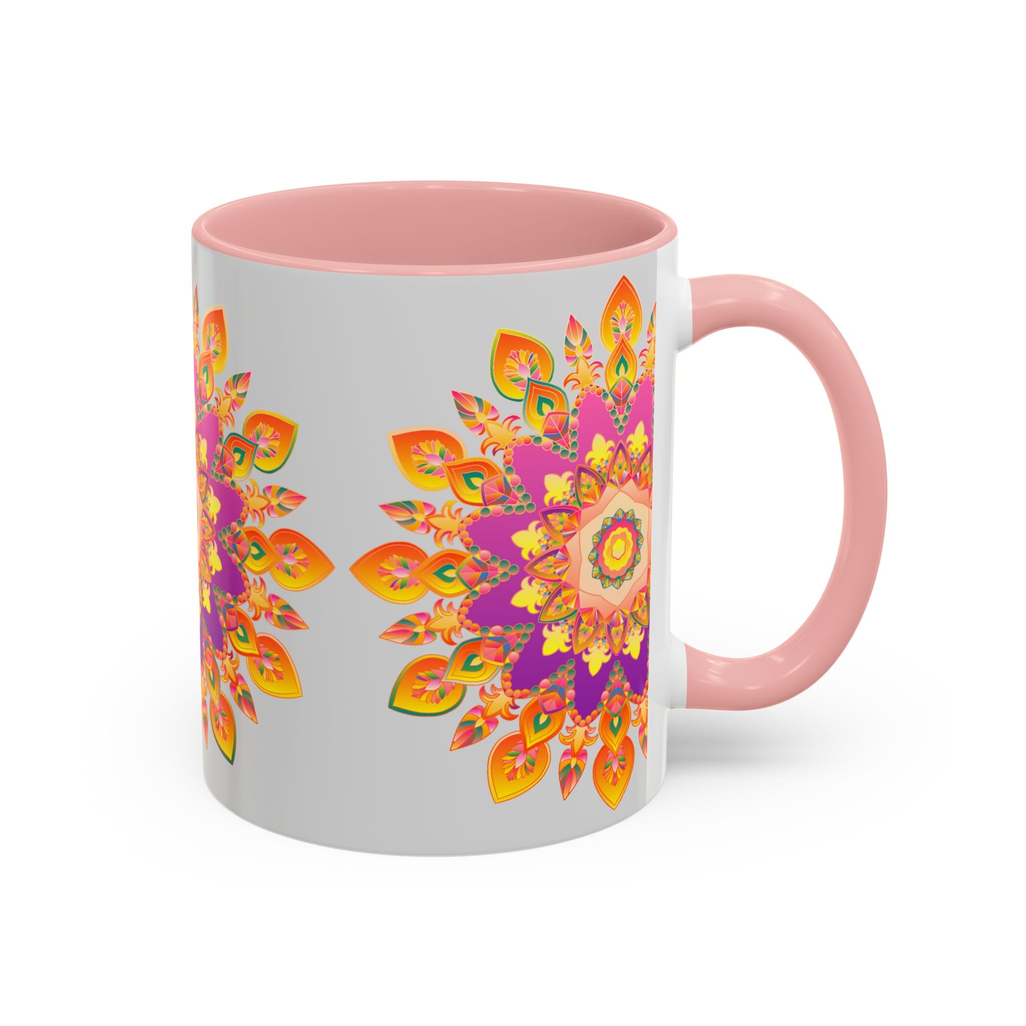 Colorful floral mandala art mug with vibrant colors and intricate design