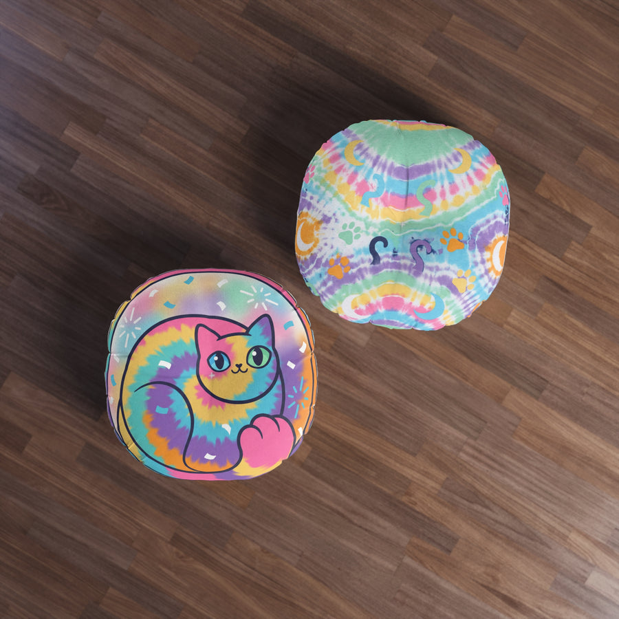 Cuscino da pavimento a forma di gatto tie-dye — Abbraccio di baffi per il nuovo anno