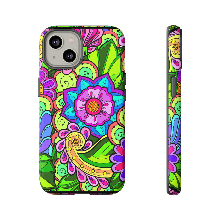 Floral Fantasy iPhone and Google Pixel Case in Bright Green Palette