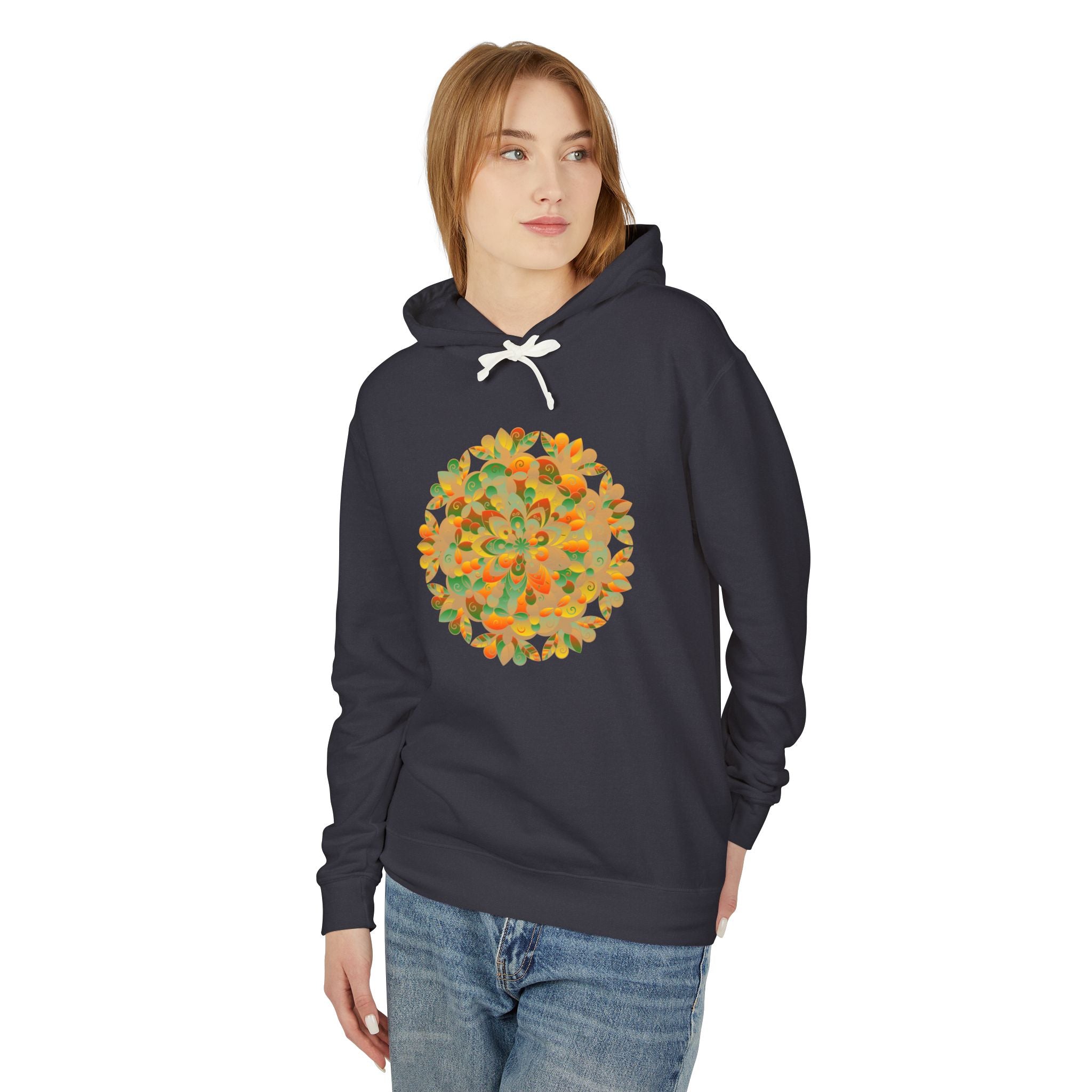 Vibrant Floral Mandala Unisex Lightweight Hoodie