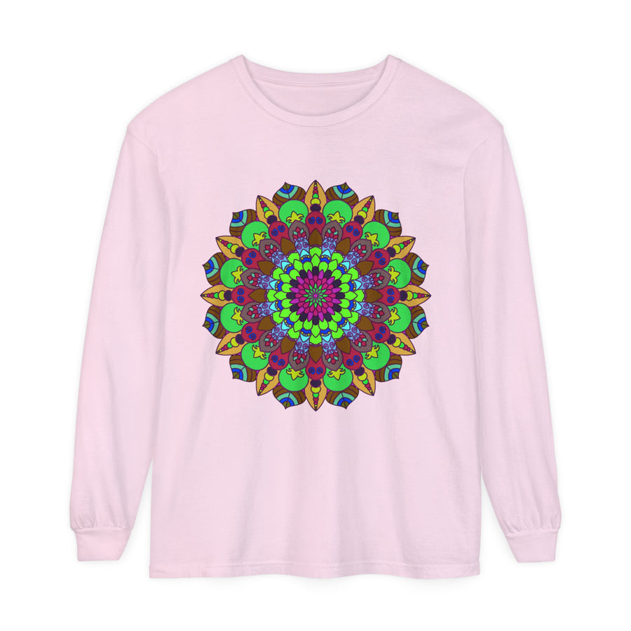 Colorful Mandala Unisex Long Sleeve T-Shirt in various sizes and colors