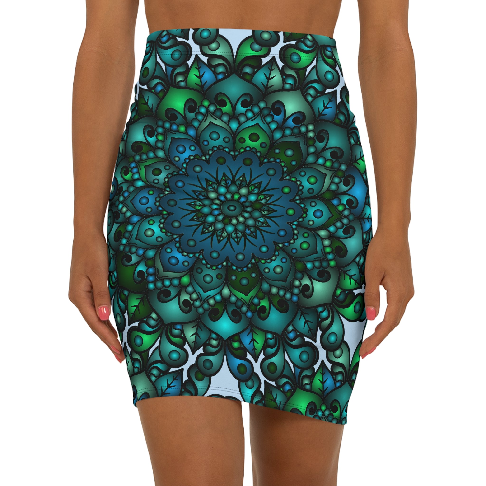 Boho Chic Mid-Waist Pencil Skirt with Mandala Design