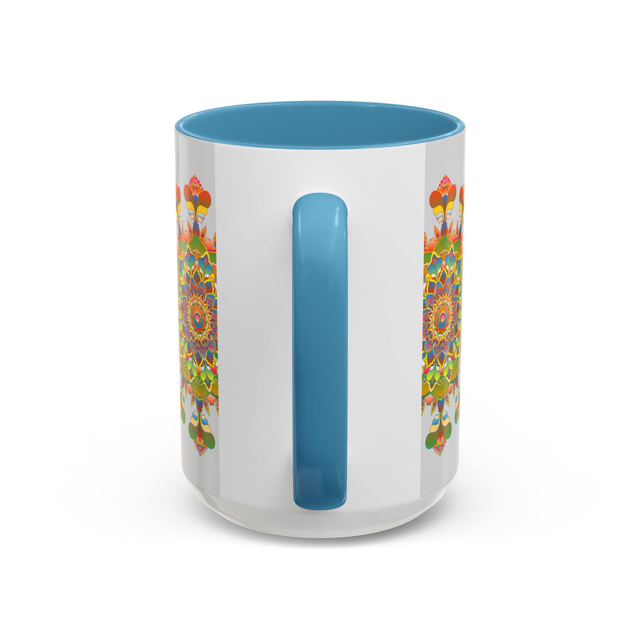 Aesthetic mandala art mug with intricate and colorful design for coffee lovers
