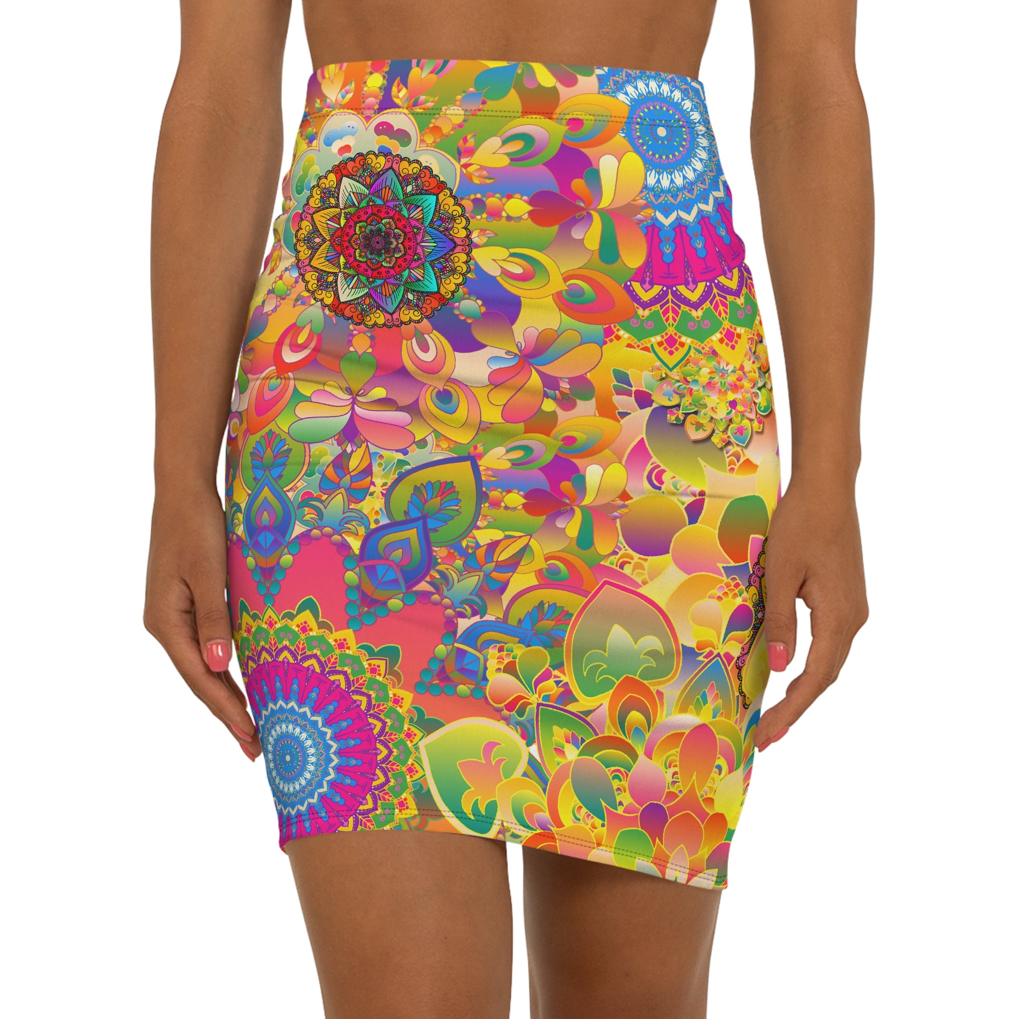 Psychedelic Floral Mandala Pencil Skirt