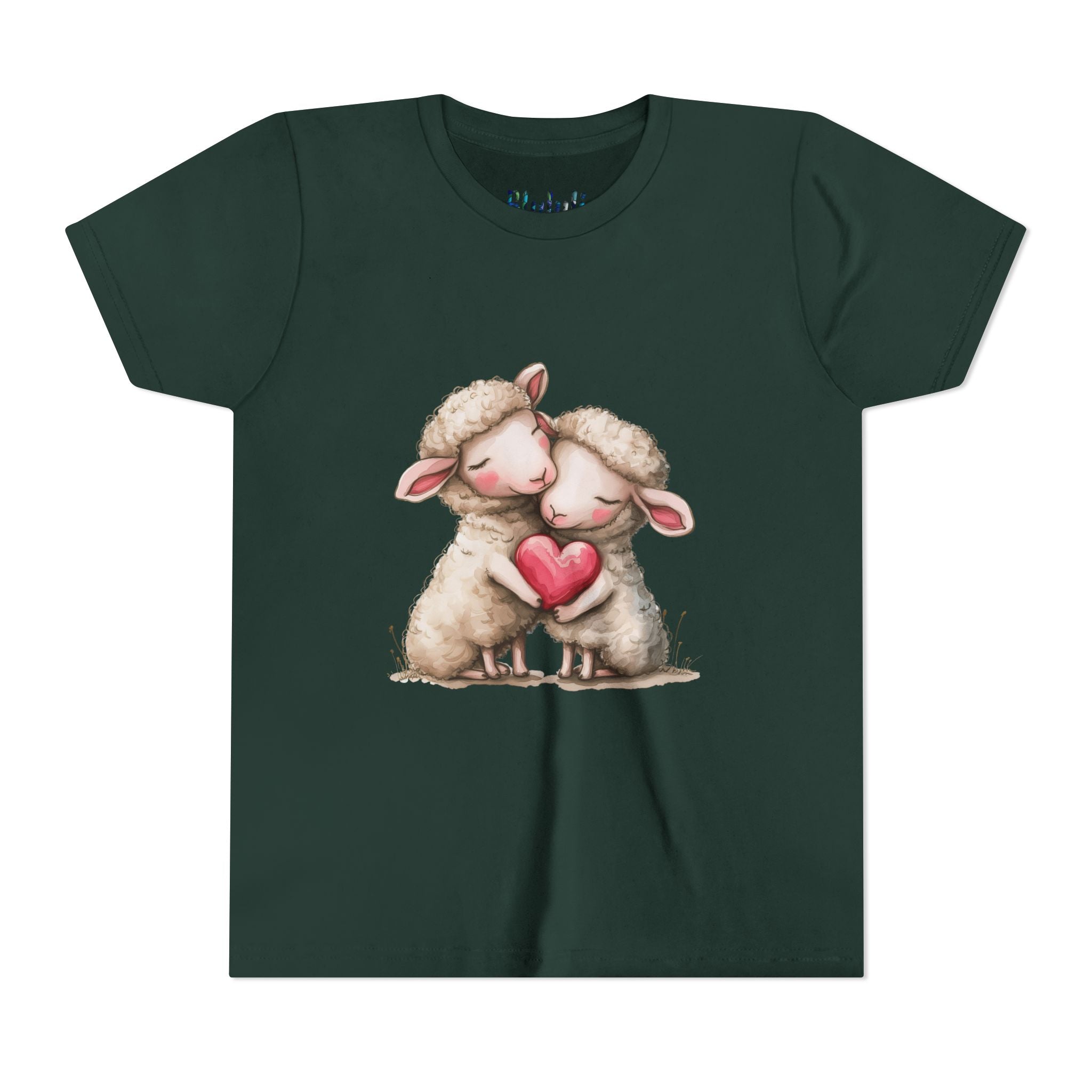 Youth Tee - Cartoon Sheeps Hugging Heart, Cute and Lovely Design