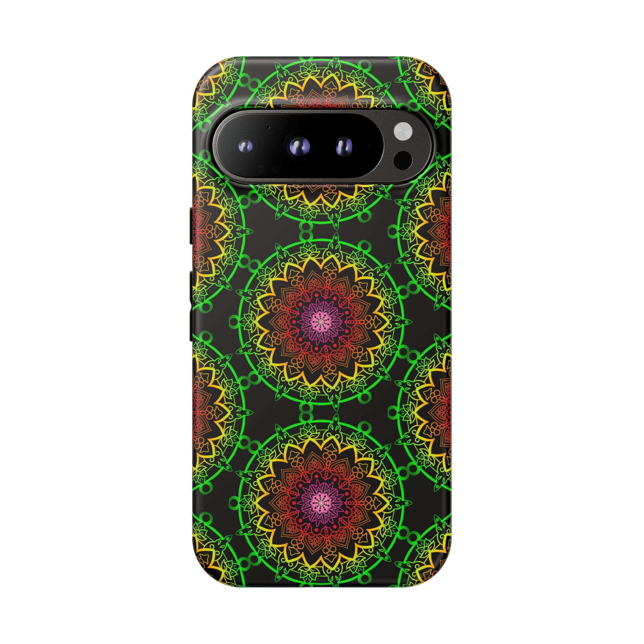 Custodia per telefono con mandala artistica, motivi audaci e stile moderno