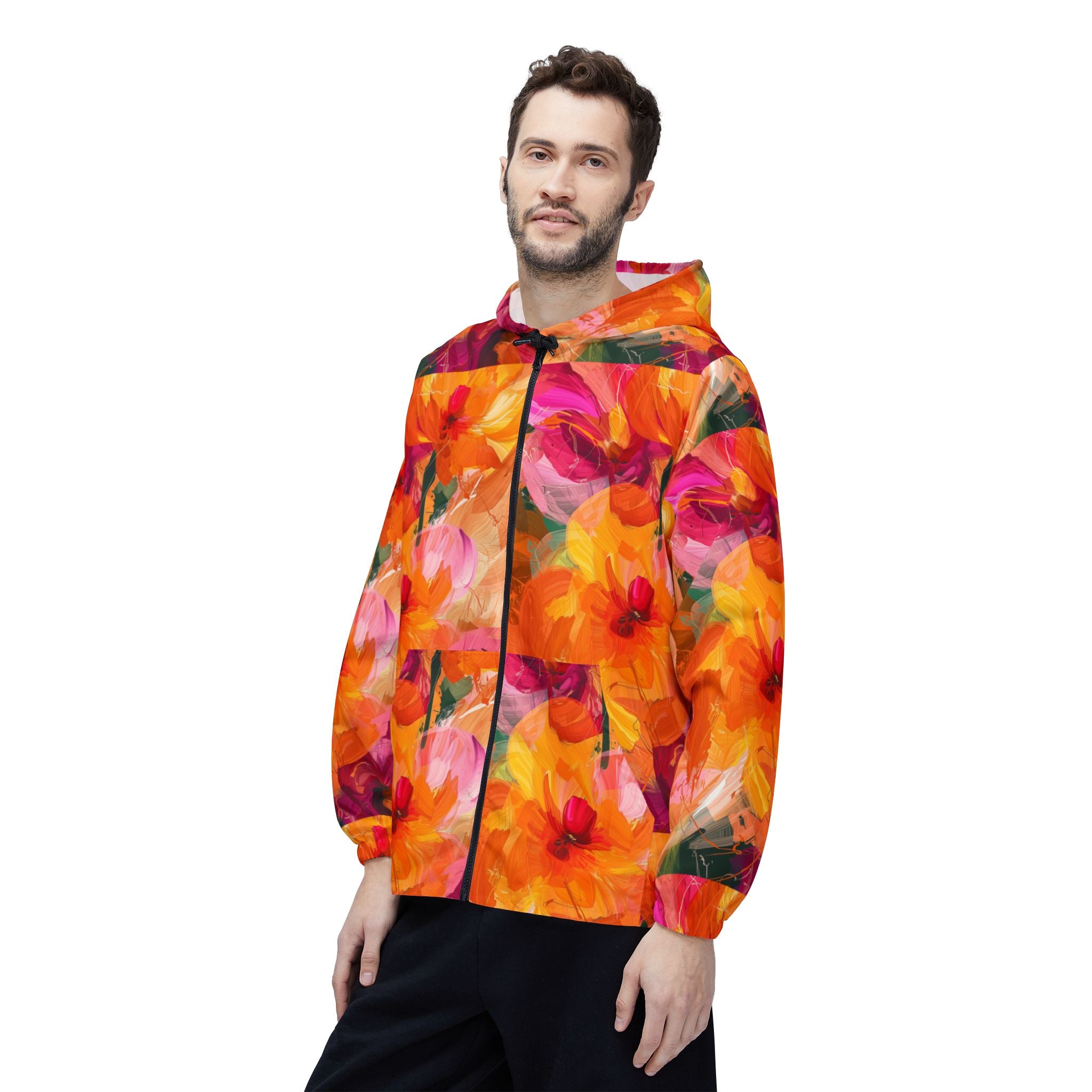 Kräftige Florale Windbreaker Jacke, Floral Print Jacke, Frühlingsjacke, Damen Windbreaker, Outdoorjacke, Reisejacke, Regenjacke