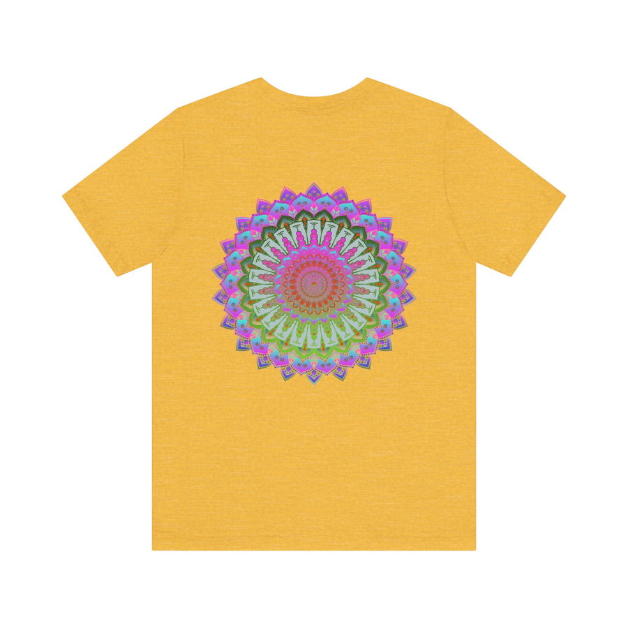 Colorful and intricate mandala design tee promoting spiritual peace and harmony