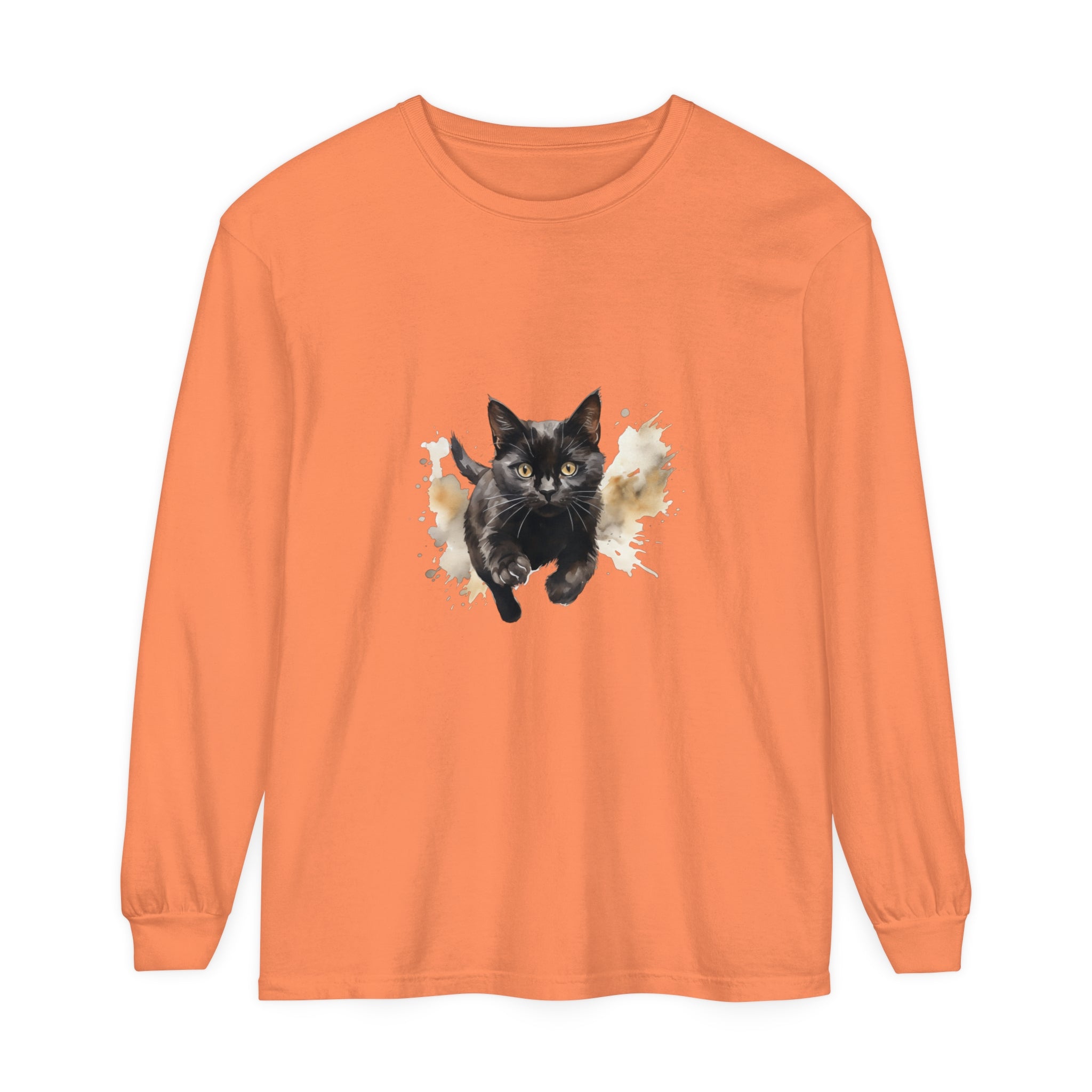 Black Cat Watercolor Print Unisex T-Shirt featuring a vibrant watercolor design of a black cat on a high-quality t-shirt