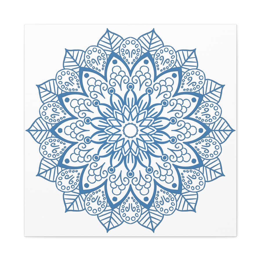 Handmade Mandala Art featuring a Steel Blue design on Matte Canvas, Stretched to 125 inches for elegant wall decor