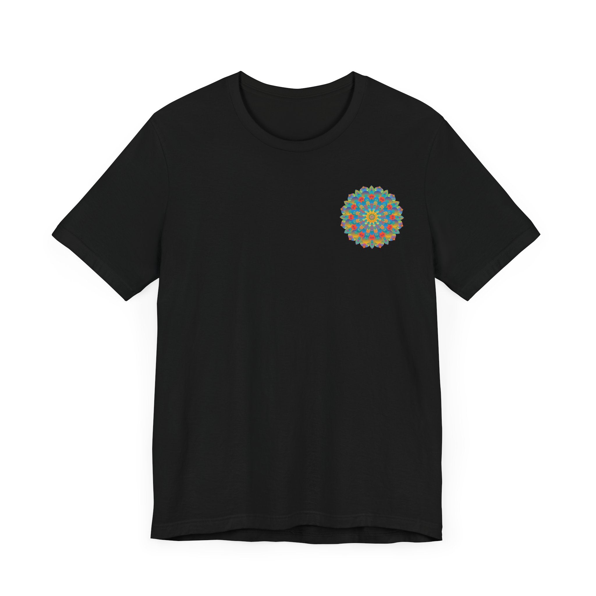Bold and colorful mandala t-shirt promoting spiritual peace