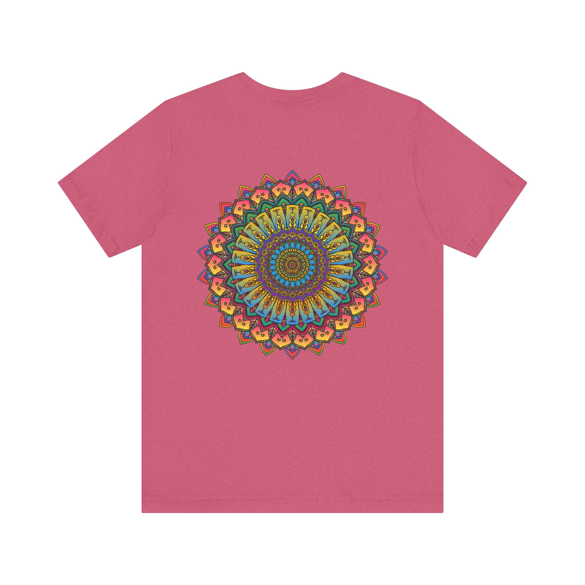 Colorful Mandala tee featuring intricate design, promoting spiritual peace and harmony