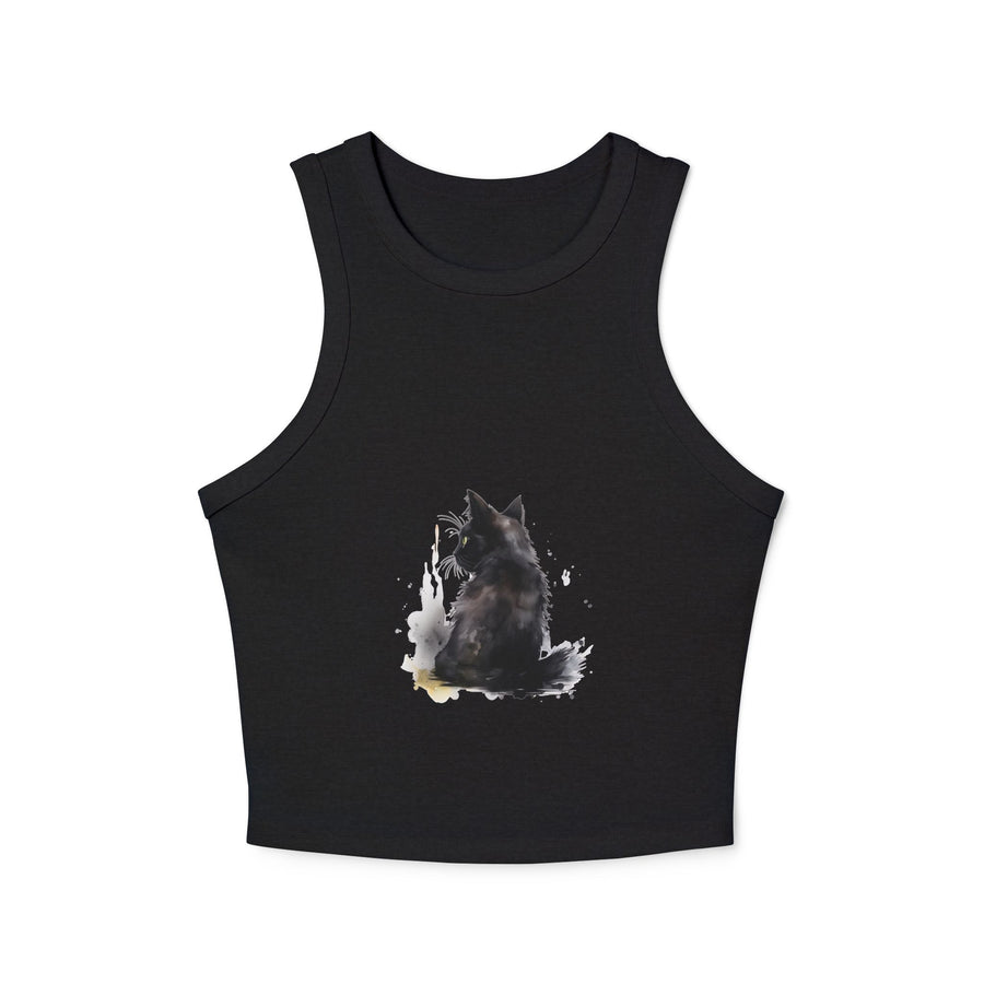 Close-up of Black Cat Watercolor Racerback Tank Top fabric