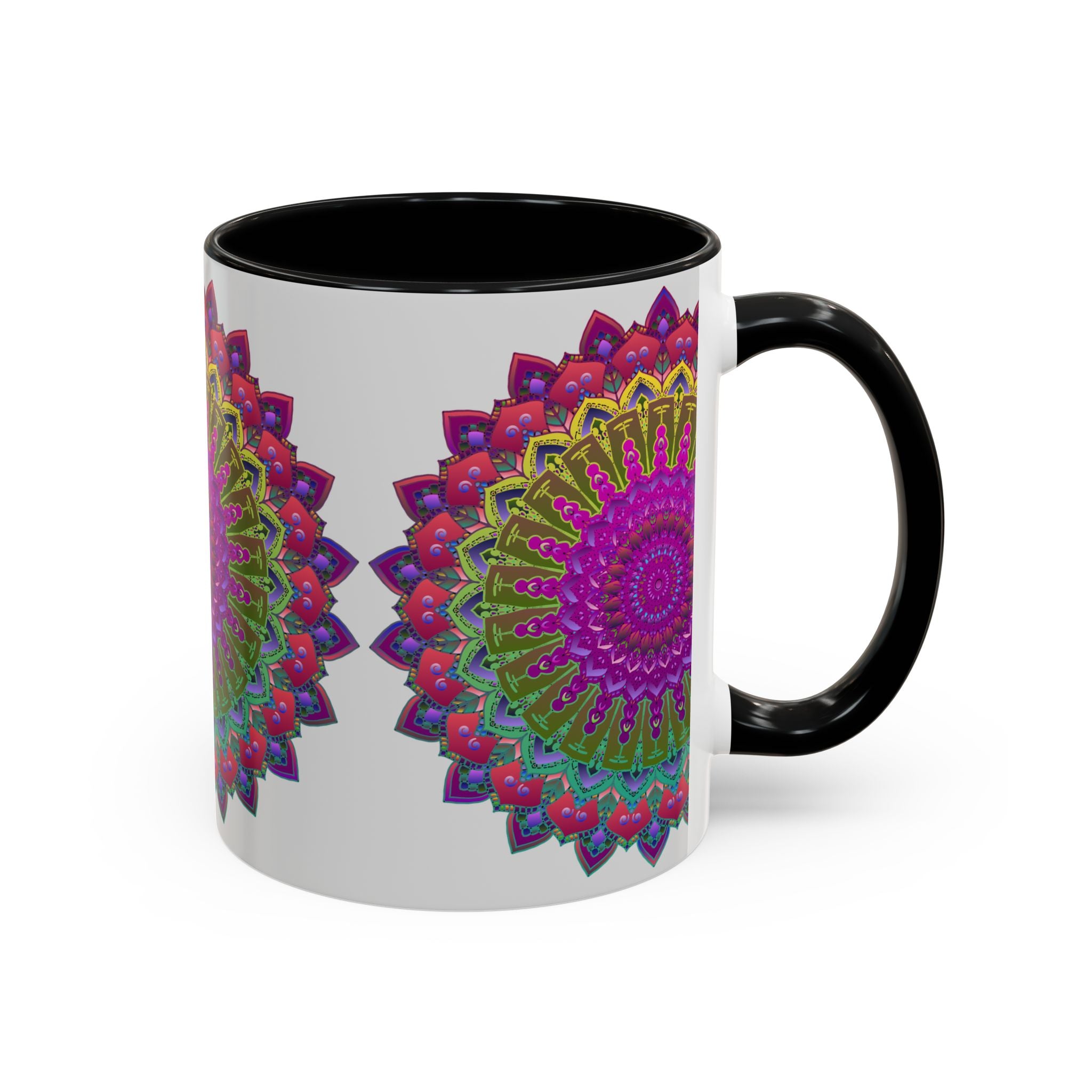 Eye-catching and detailed mandala art printed on a vibrant coffee mug