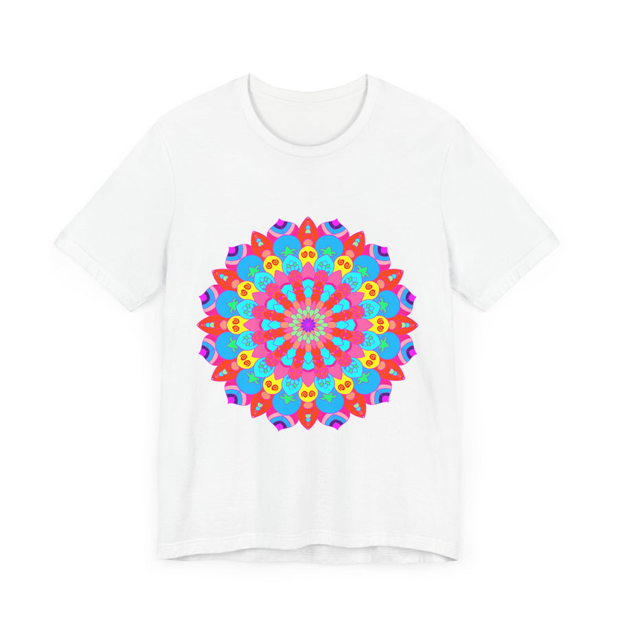 A vibrant and intricate mandala design T-shirt with psychedelic art