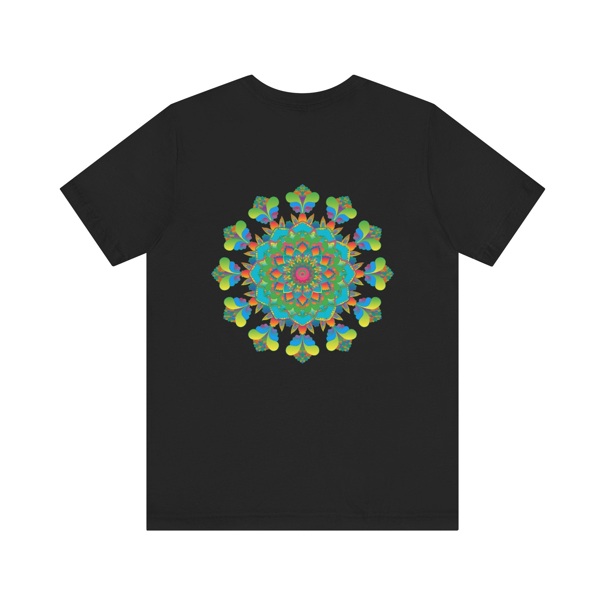 Colorful psychedelic mandala t-shirt with intricate spiritual vibes design