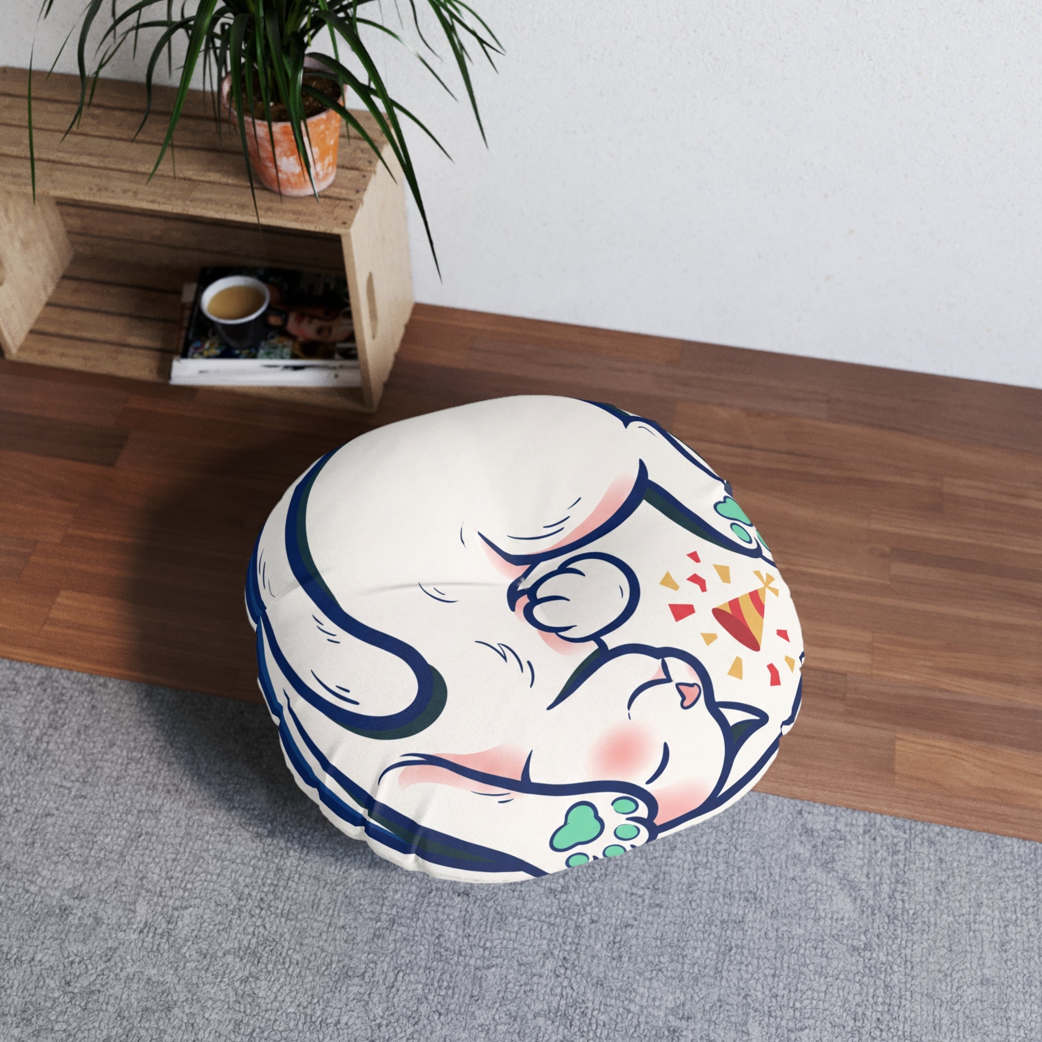 Cozy New Year Cat Floor Pillow — Cute Festive Cat Cushion