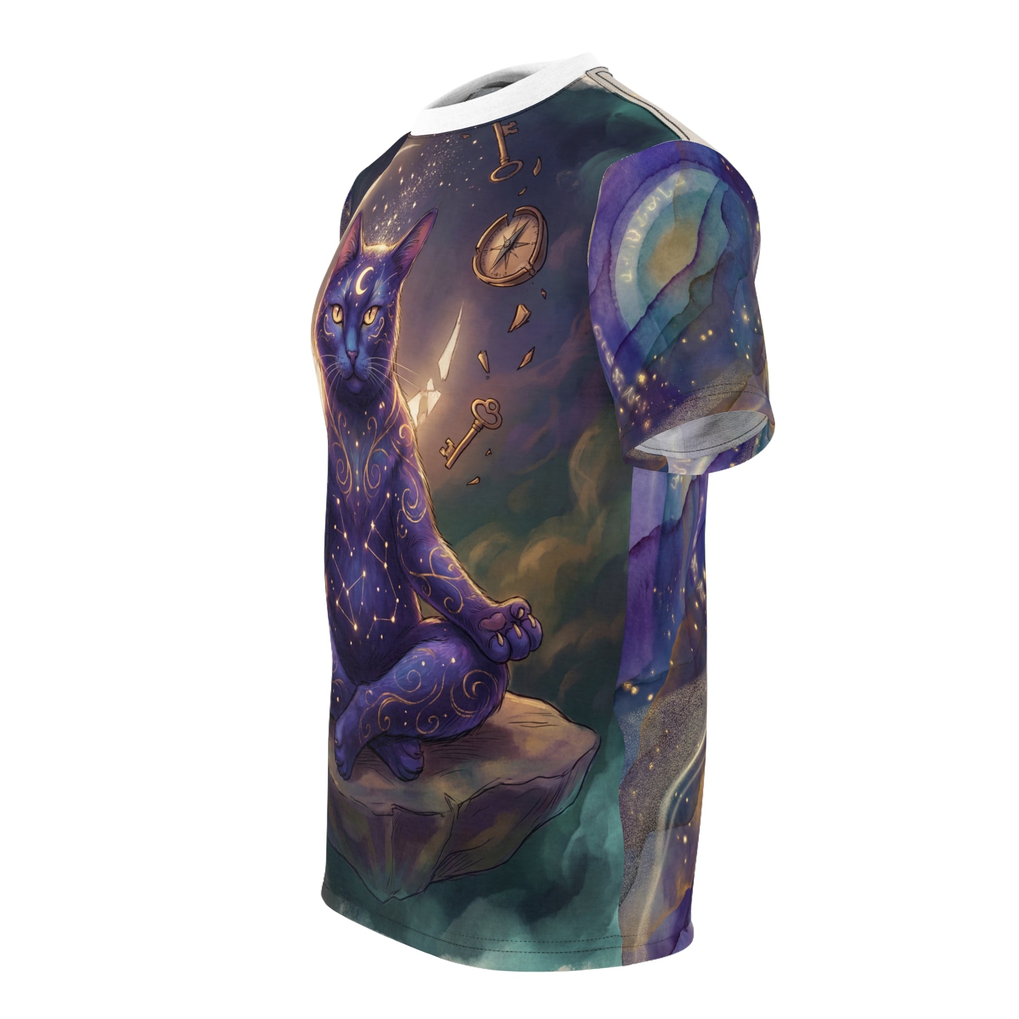 Cosmic Oracle Cat Tee - "Guidance & Intuition" Meditative Feline Graphic
