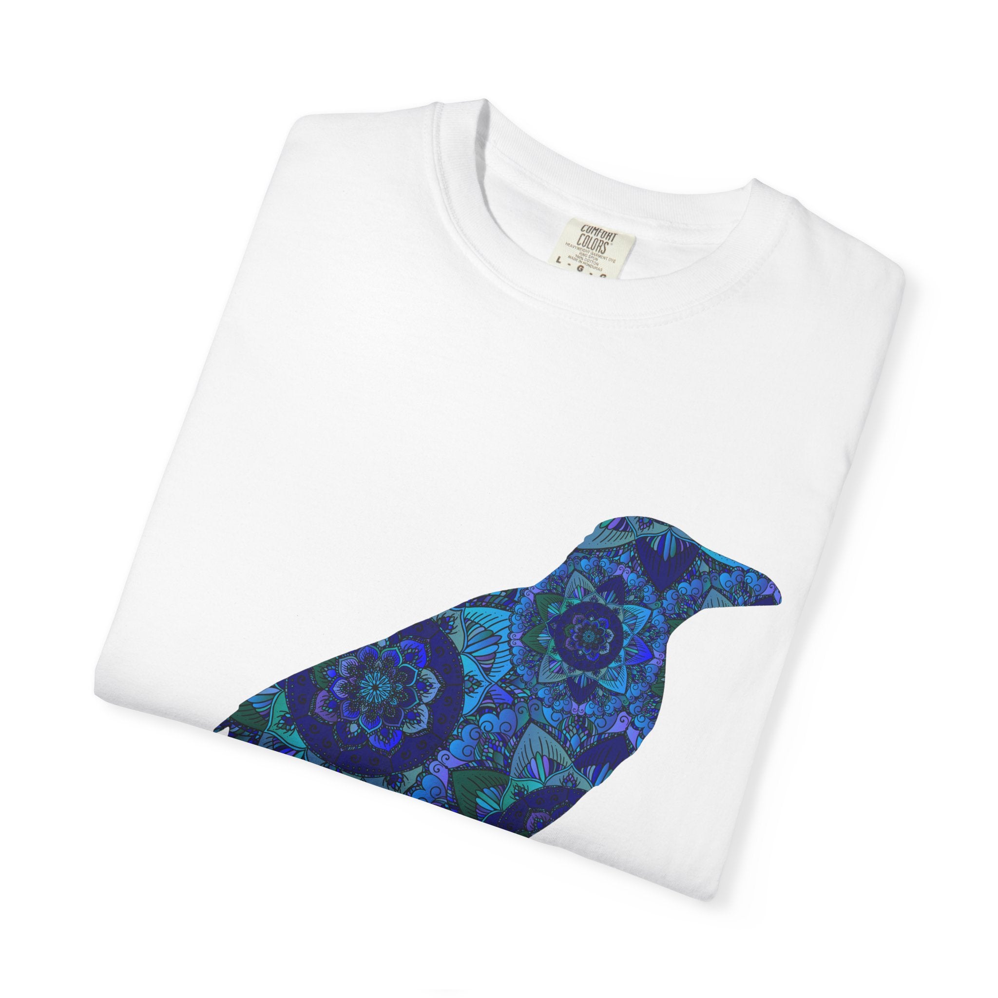 Maglietta con stampa corvo mandala blu — Maglietta grafica con corvo Inner Protection
