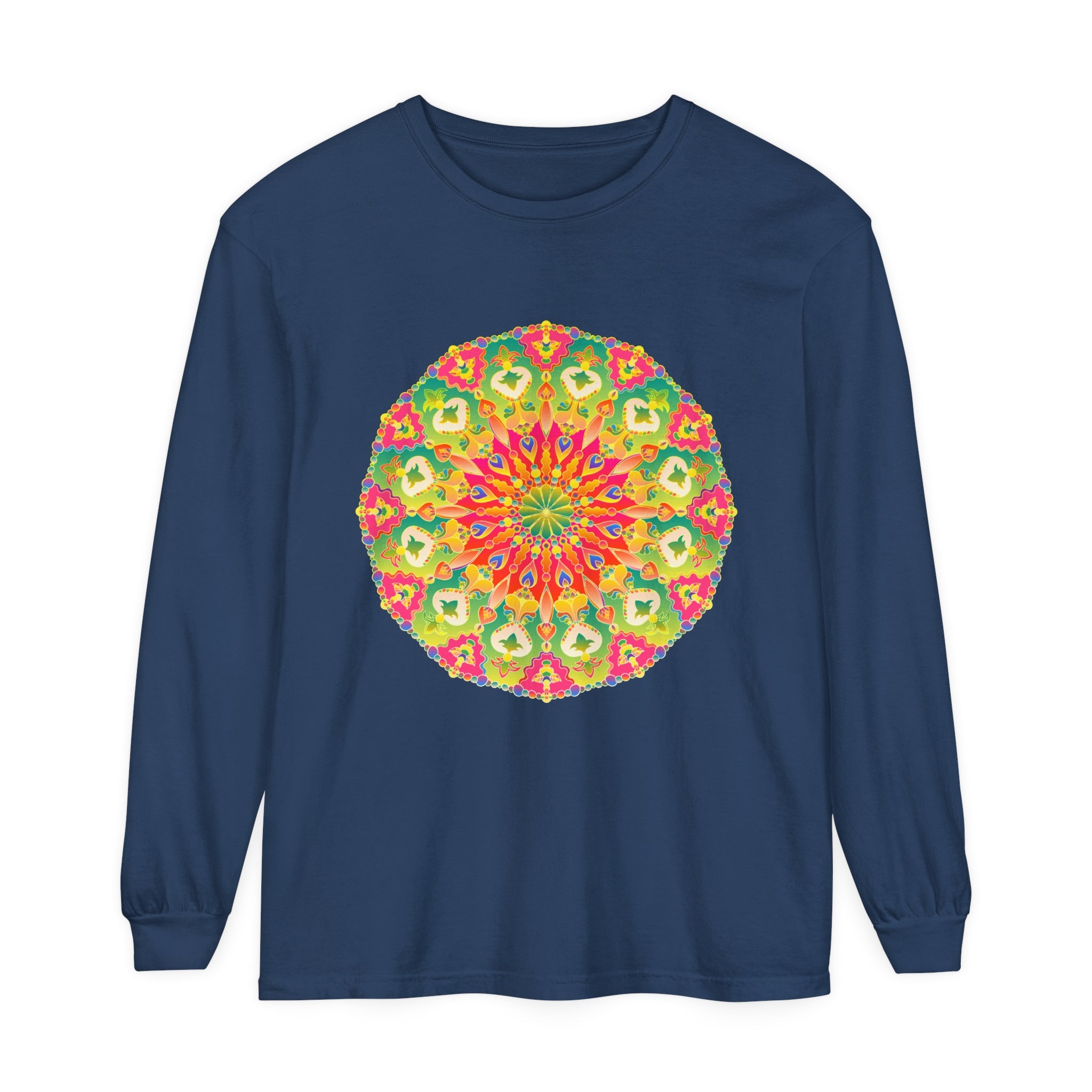 Colorful and detailed Intricate Mandala Long Sleeve T-Shirt - Vibrant Art with a vibrant and intricate mandala print