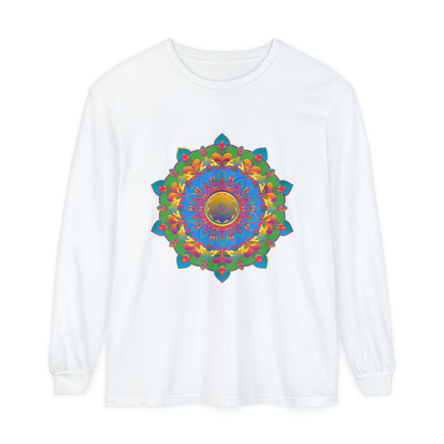 Intricate mandala long sleeve t-shirt with vibrant colors and detailed design