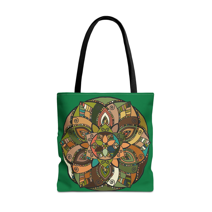 Boho Mandala Tote Bag — Green Floral Pattern AOP Shopper
