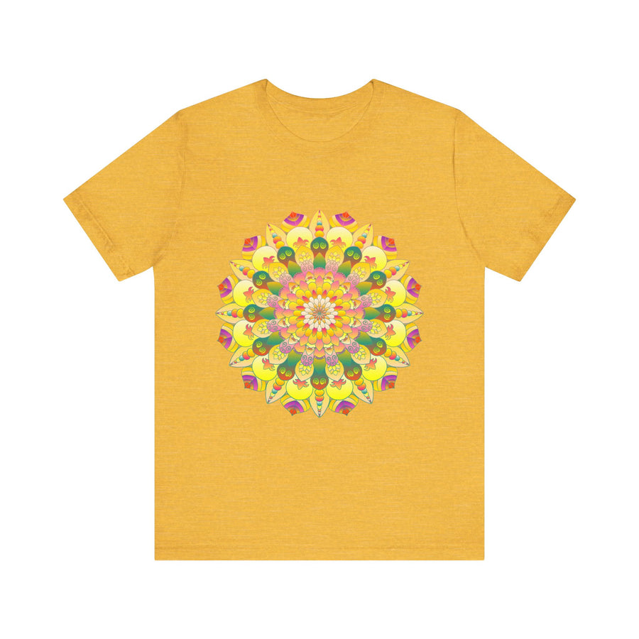 Vibrant Mandala Tee featuring intricate spiritual design, promoting peace, harmony, and positive energy for the wearer