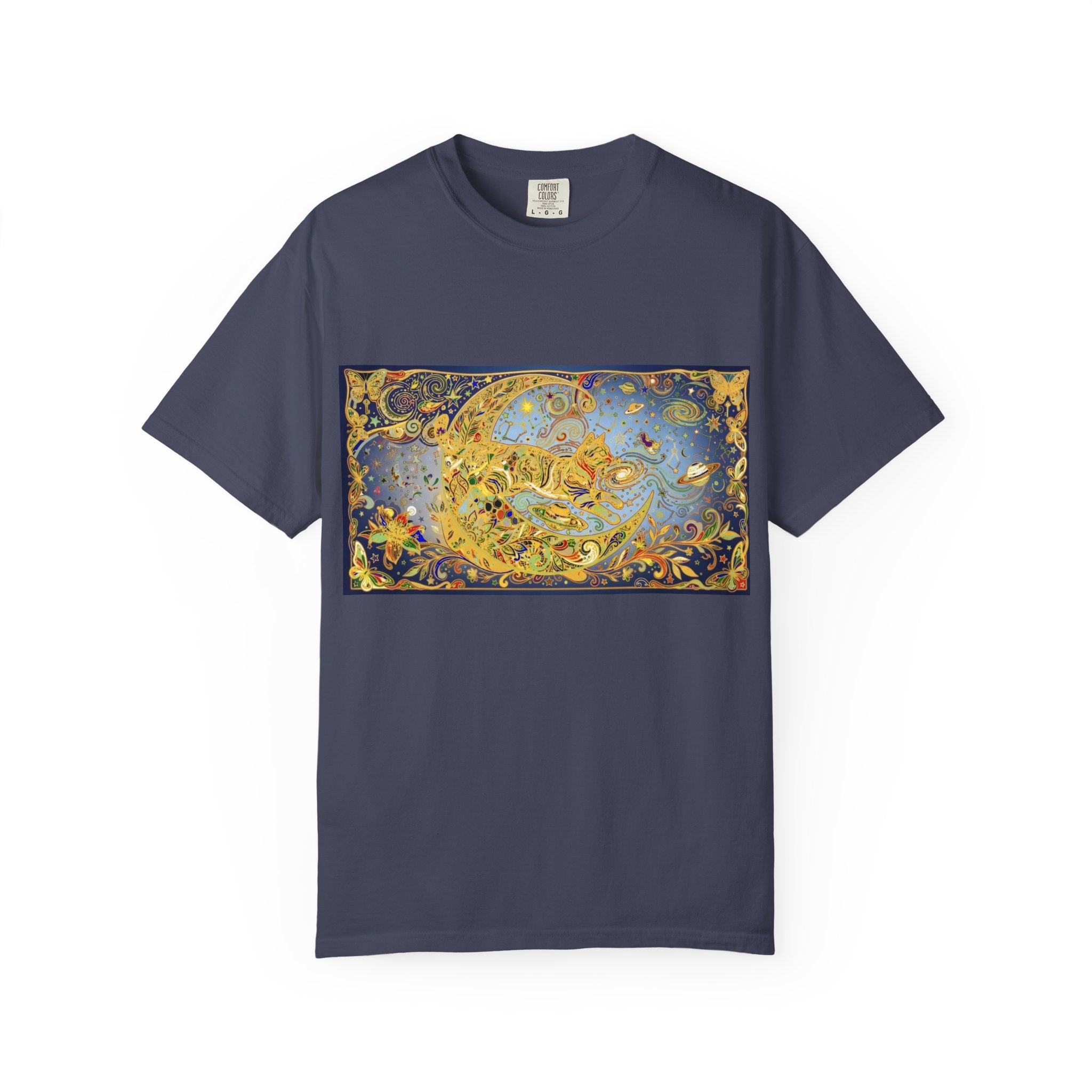 Crescent Cat & Moon T-Shirt — Vintage Celestial Tee