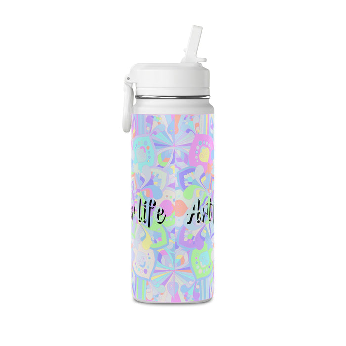 Pastellfarbene florale Mini-Trinkflasche — „Art for Life“ 590 ml