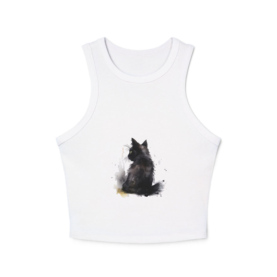 Black Cat Watercolor Racerback Tank Top for casual wear