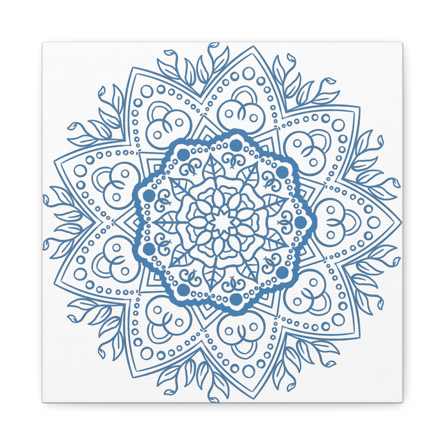 Handmade Mandala Art - Steel Blue Mandala Design Wall Art on Matte Canvas, Stretched, 125 - Unique Handcrafted Home Decor