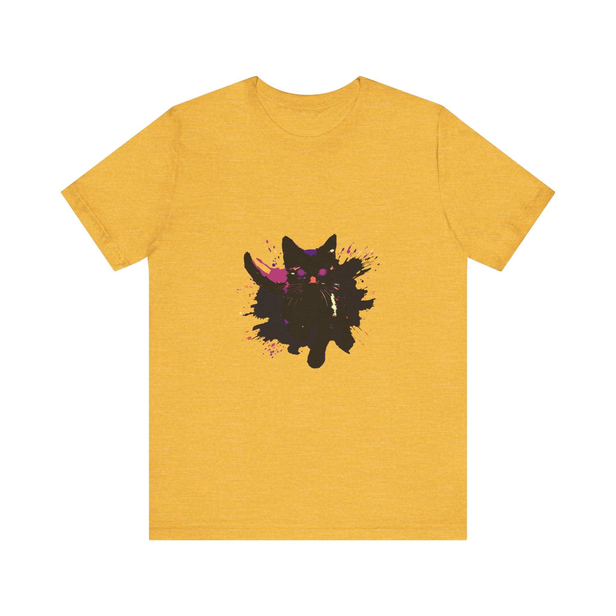 A vibrant and eye-catching Black Cat Mystery T-Shirt, featuring bold and colorful design