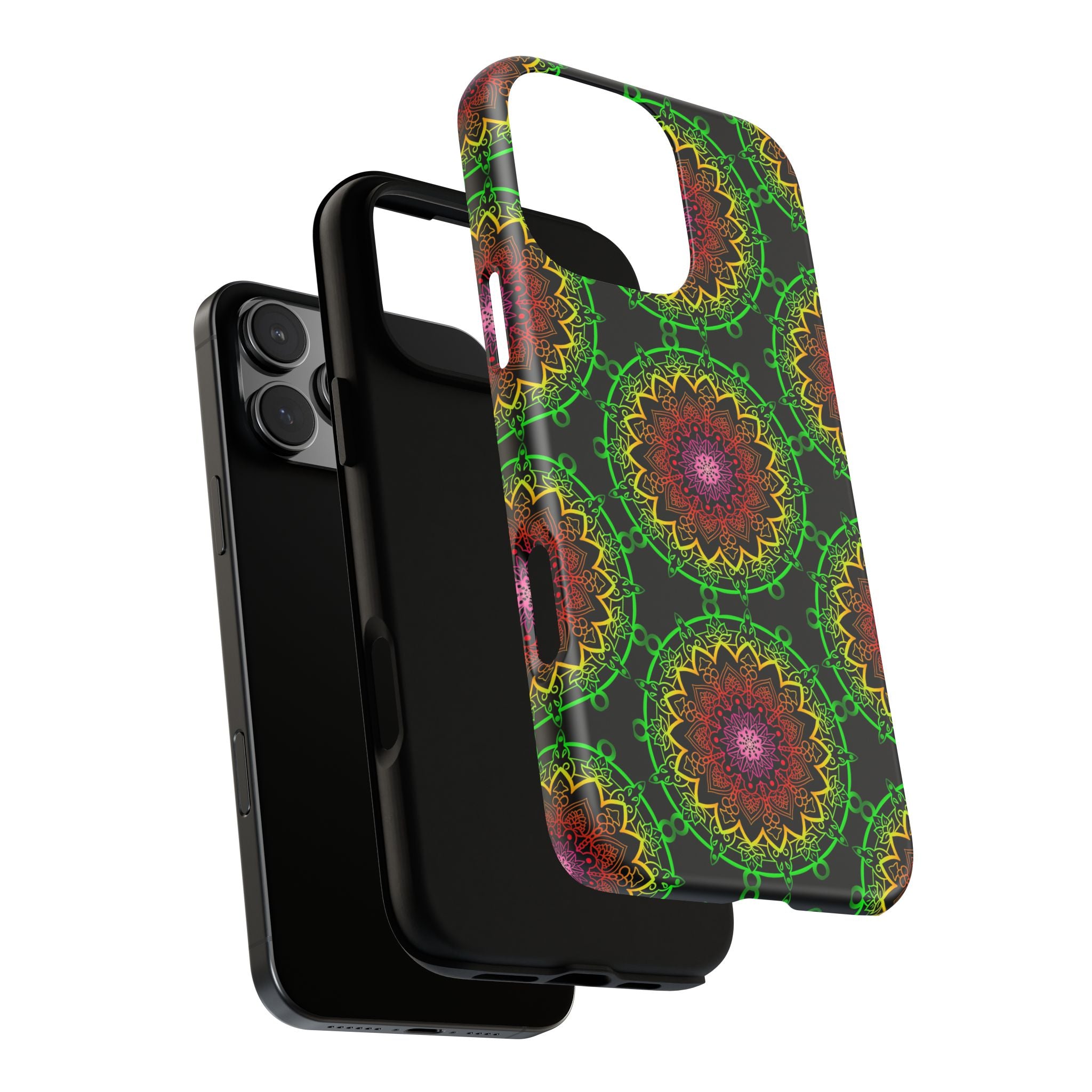 Custodia per telefono con mandala artistica, motivi audaci e stile moderno