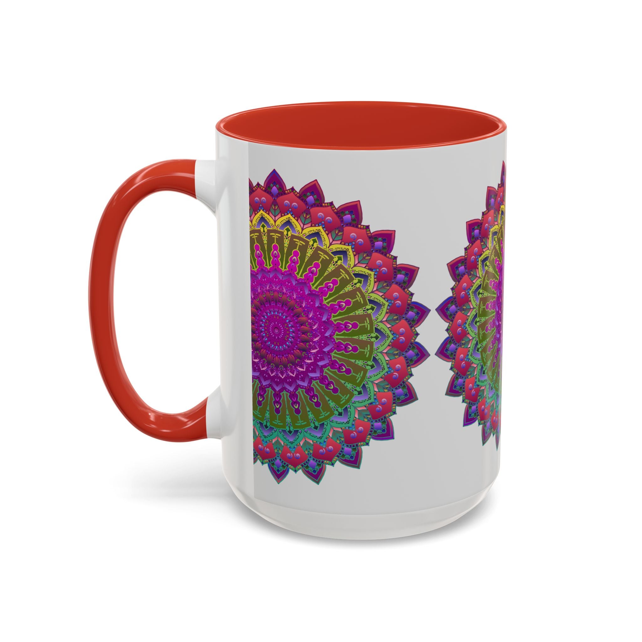Stunning and intricate mandala design on a colorful ceramic mug