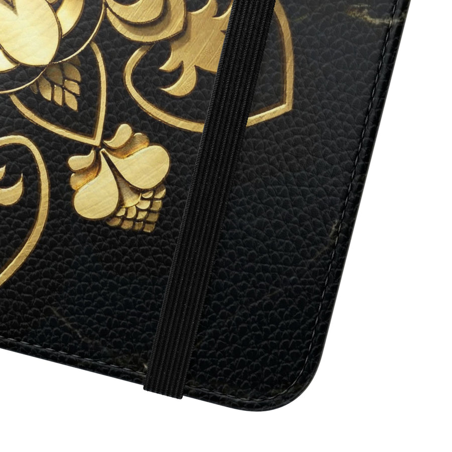 Goldene Mandala-Klapphülle – Luxuriöses Blumen-Portemonnaie-Cover