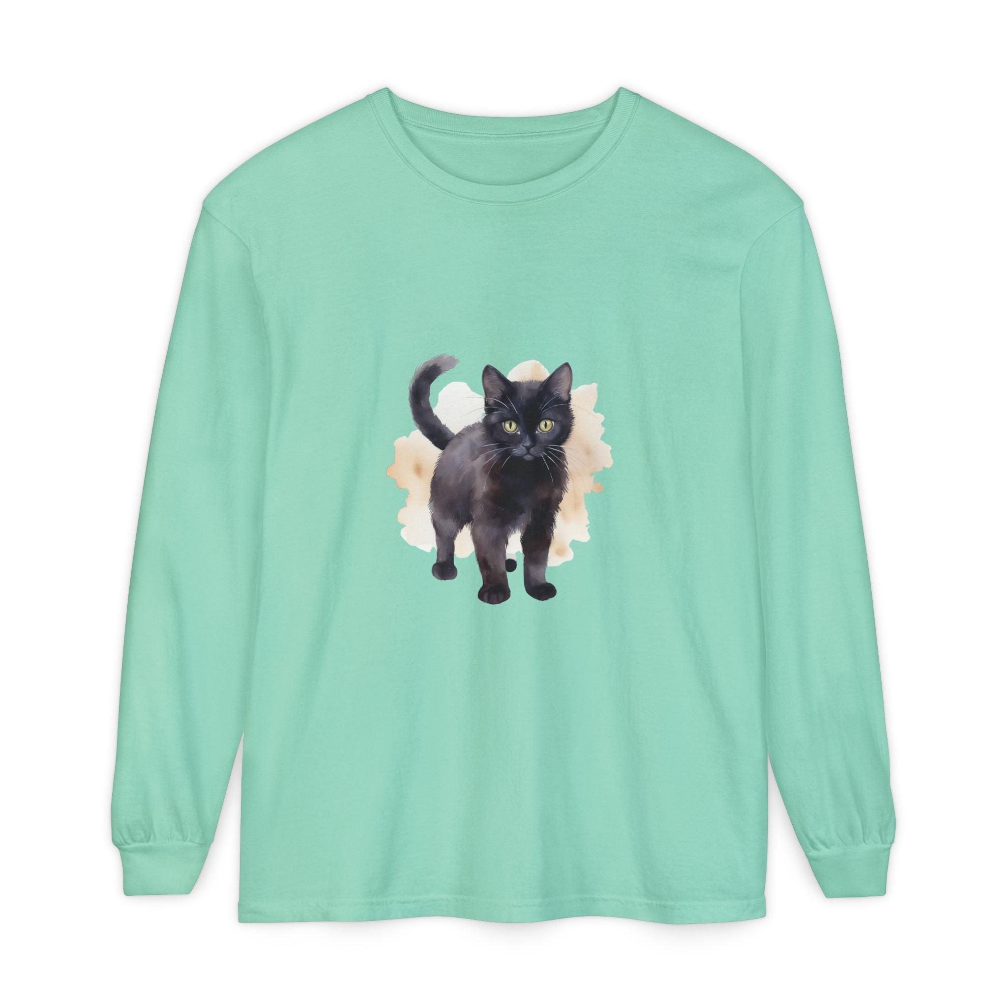 Full Sleeve Tee | Black Cat Watercolor - Unisex
