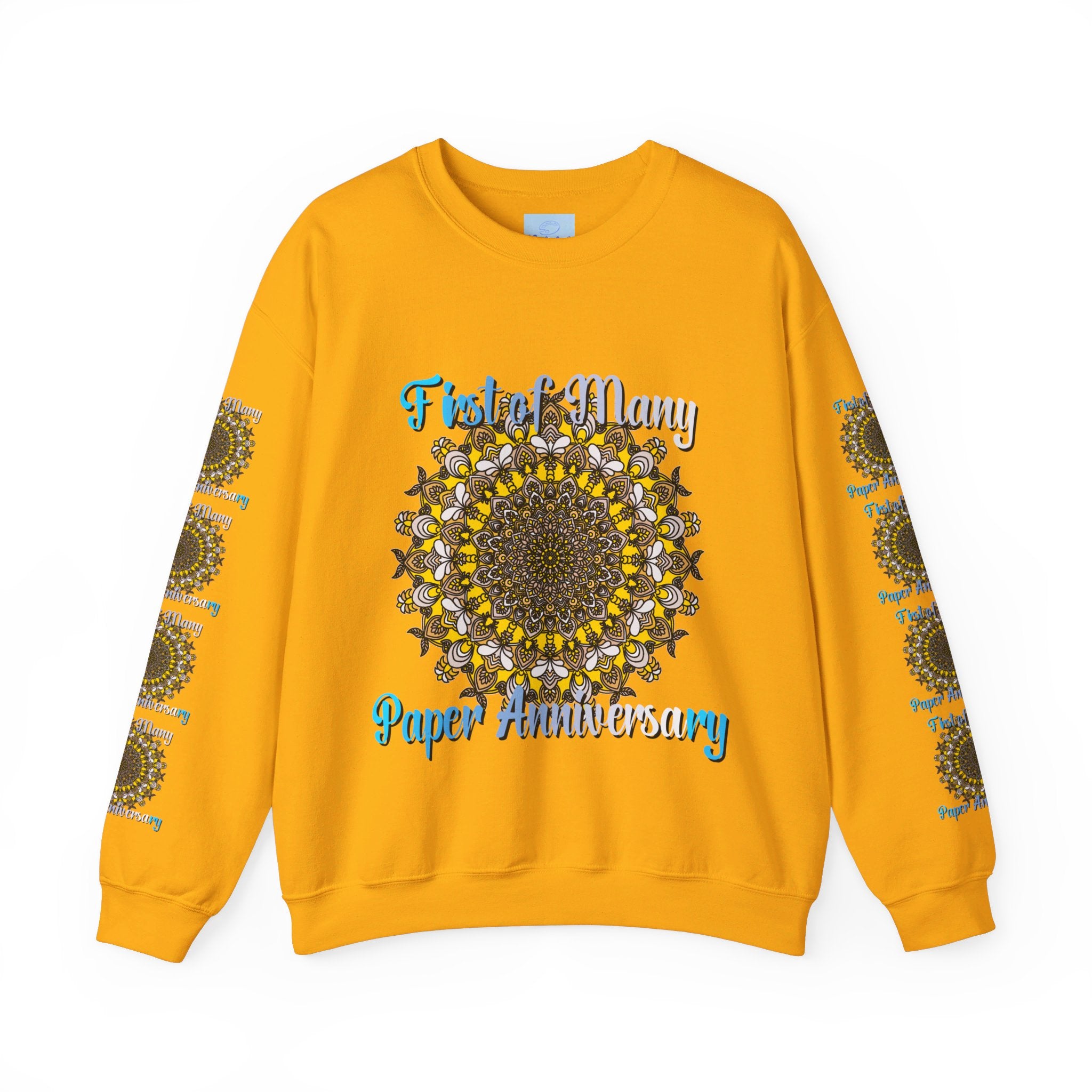 Front view of the crewneck sweatshirt with ribbed cuffs and waistband