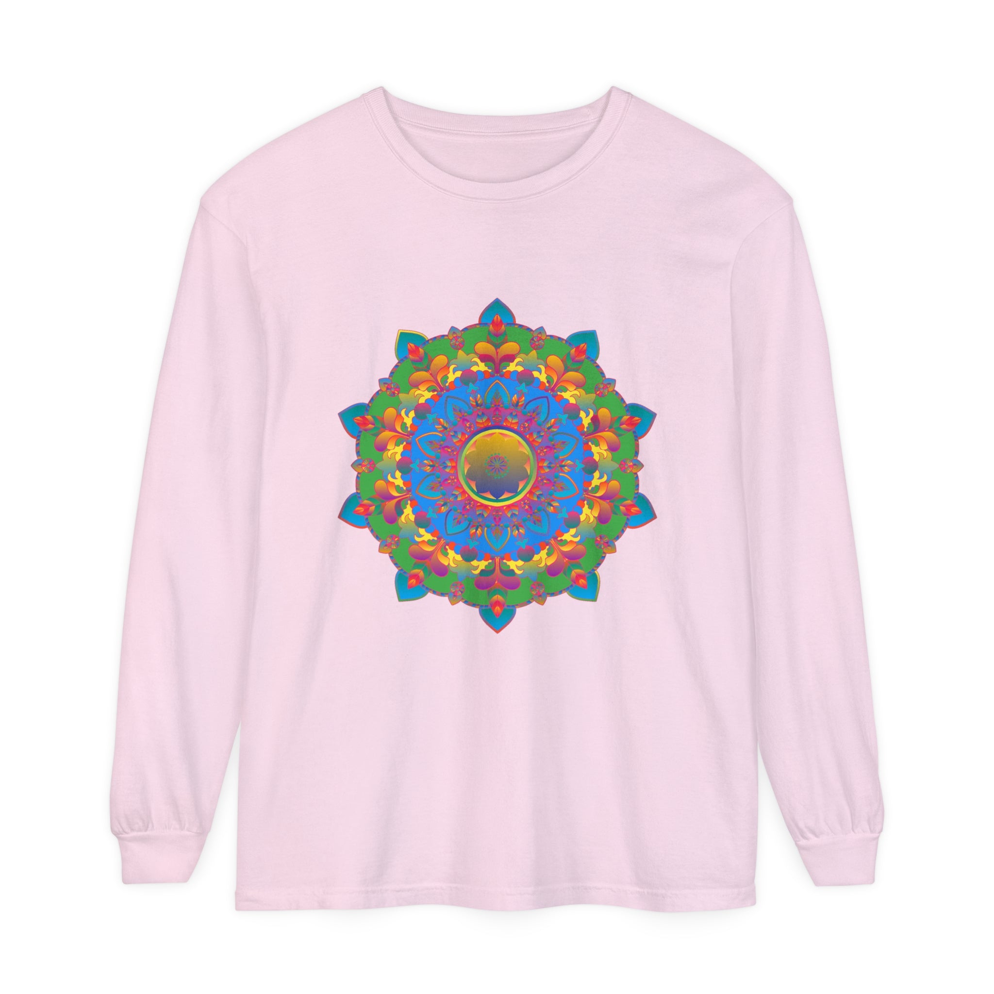 Colorful mandala long sleeve t-shirt in a unique and eye-catching style