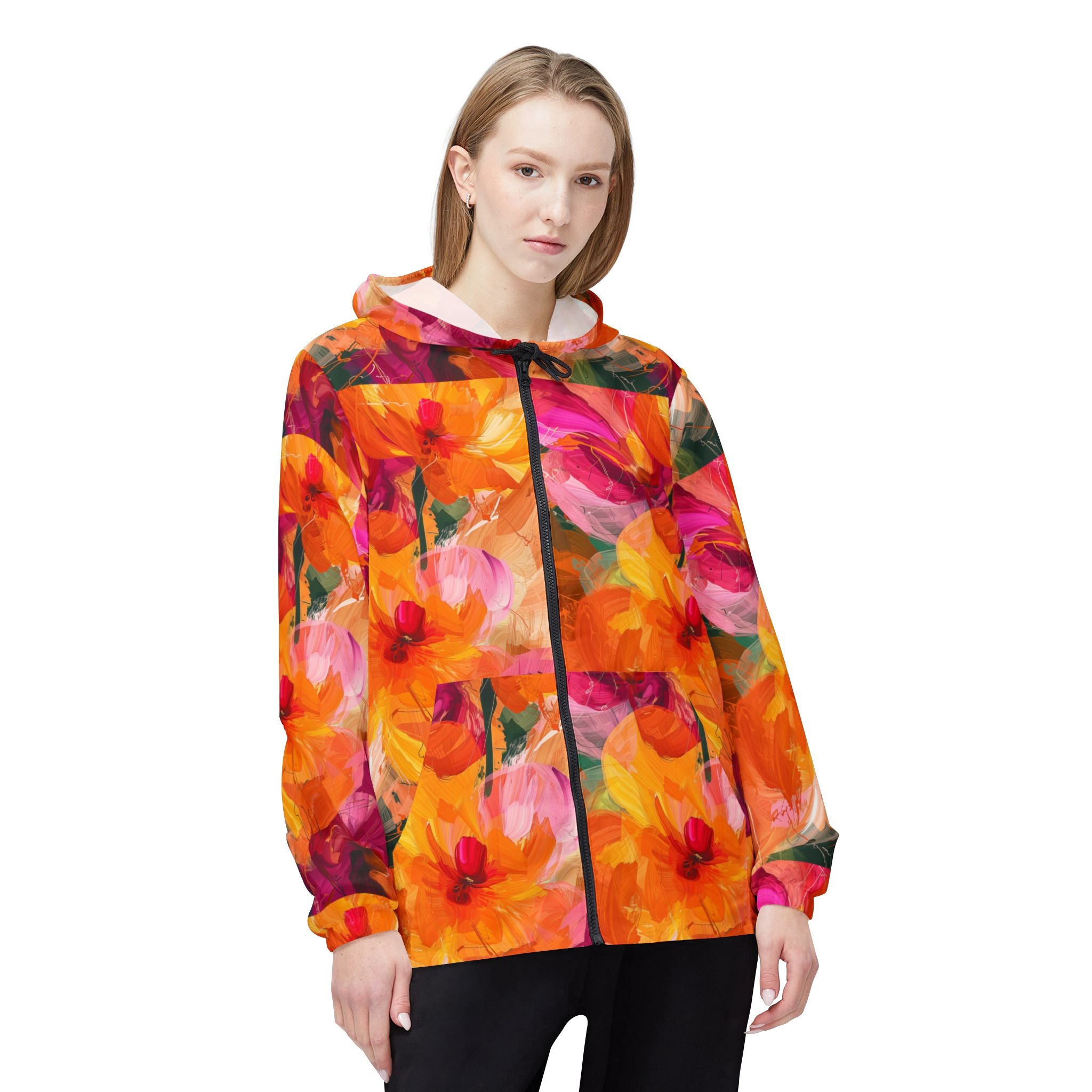 Kräftige Florale Windbreaker Jacke, Floral Print Jacke, Frühlingsjacke, Damen Windbreaker, Outdoorjacke, Reisejacke, Regenjacke
