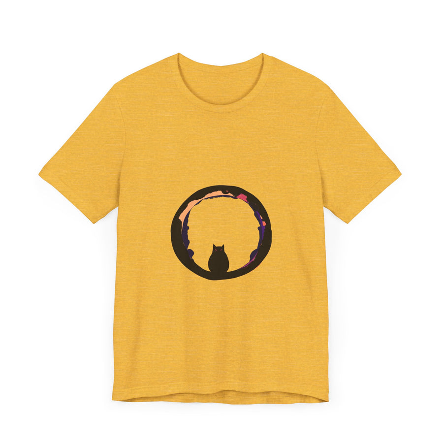 Black Cat Mystery Moon T-Shirt - A stylish and spooky graphic tee featuring a mysterious black cat against a moonlit backdrop