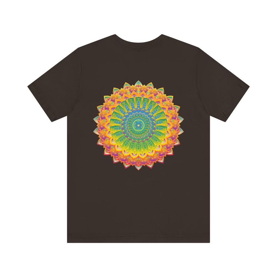 A beautiful, colorful mandala patterned tee, promoting spiritual peace and harmony