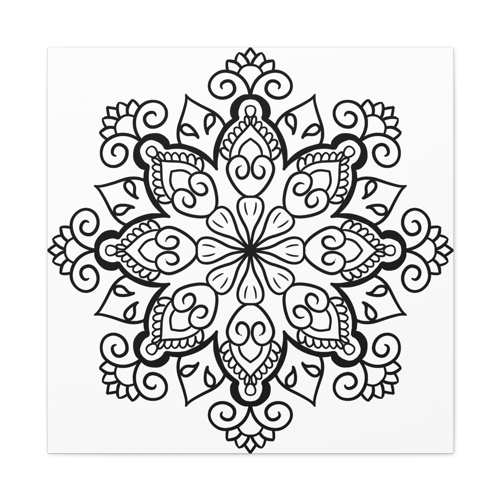 Handmade Black & White Mandala Art on Matte Canvas