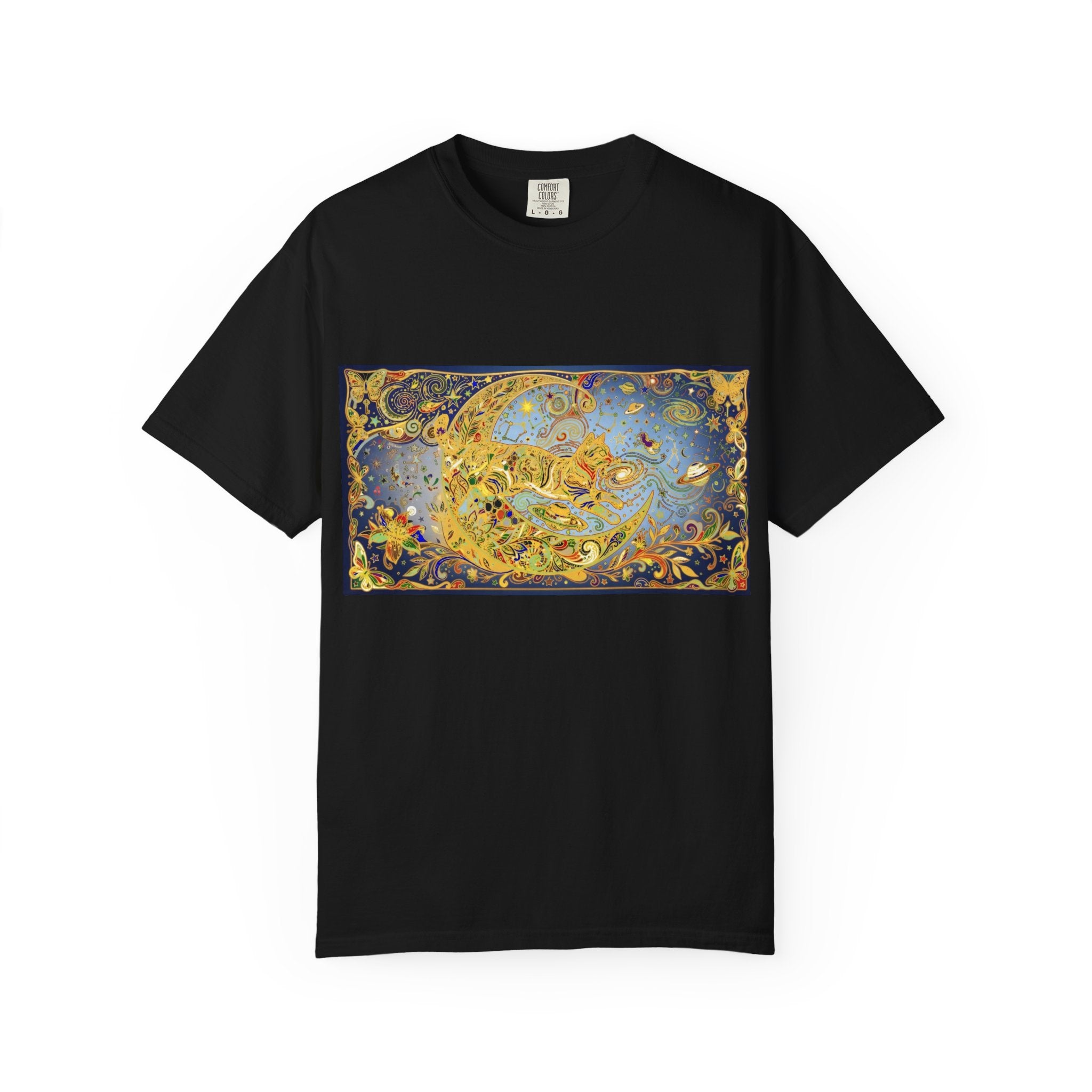 Crescent Cat & Moon T-Shirt — Vintage Celestial Tee