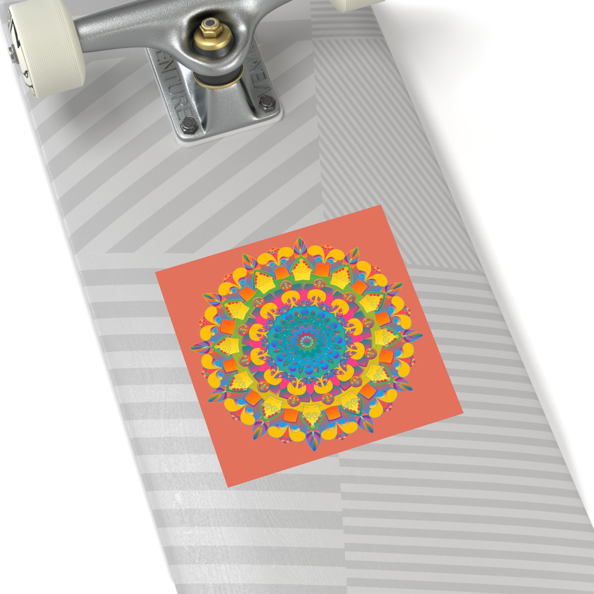 Handgezeichnete Mandala-Laminieraufkleber – Gold, Rot und Grün auf Terrakotta