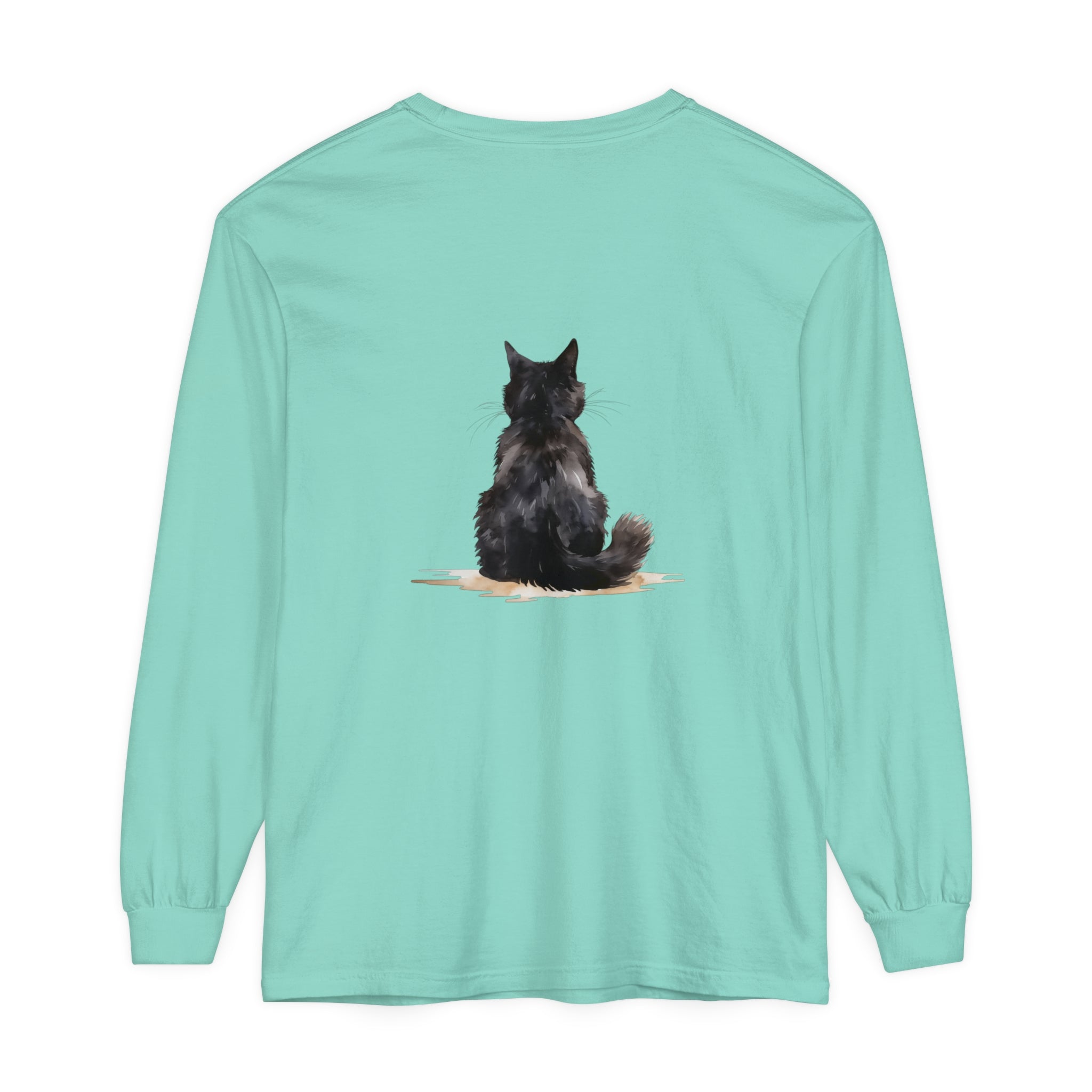 Long Sleeve T-Shirt featuring a Unique Watercolor Black Cat Design