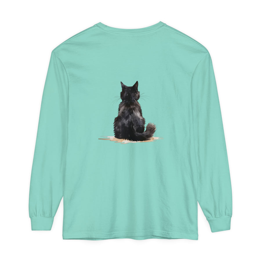 Long Sleeve T-Shirt featuring a Unique Watercolor Black Cat Design