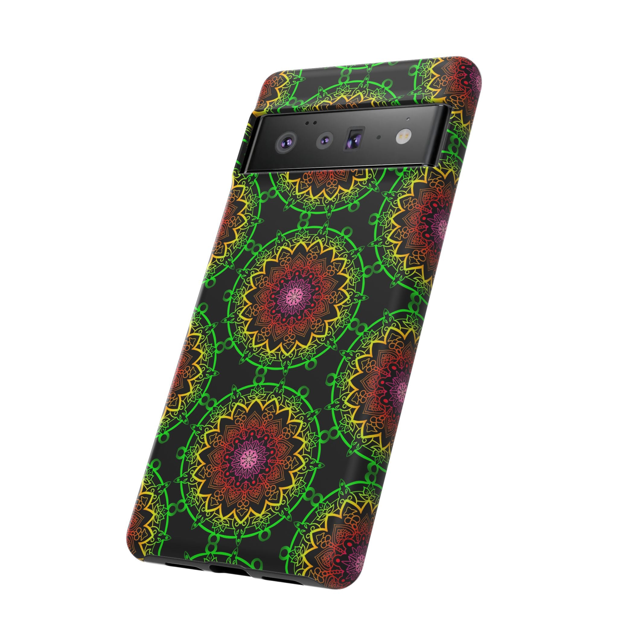 Custodia per telefono con mandala artistica, motivi audaci e stile moderno