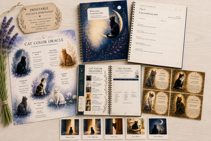 Complete Cat Messenger Mega Bundle | Cat Journal, Messages from Visiting Cats, Oracle Card Deck + Printable Cards